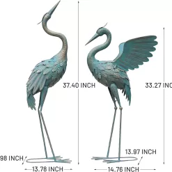Oritty 33-37 Inch Metal Crane Garden Statue Décor, Bird Garden Sculpture & Statues, Set of 2