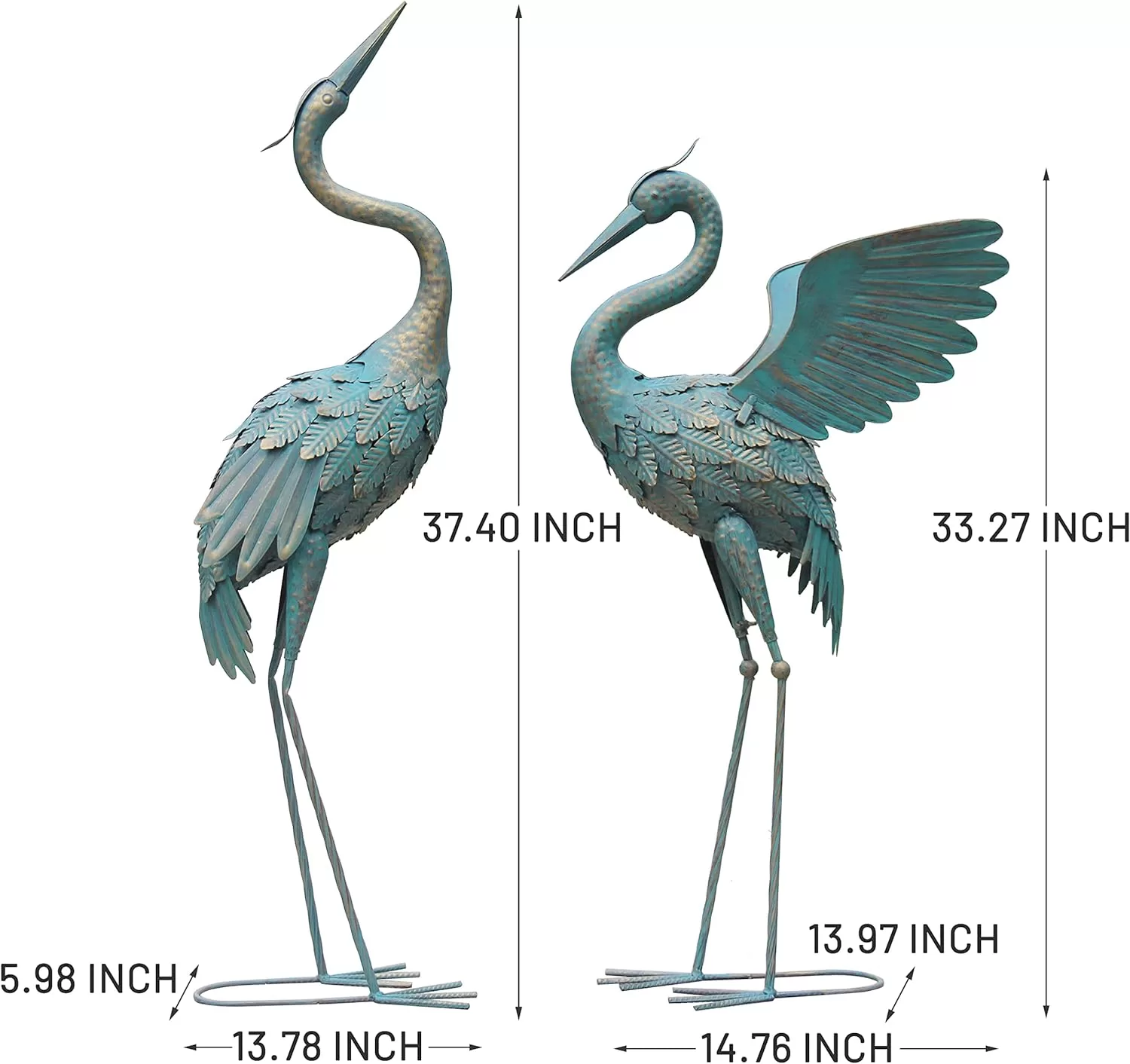 Oritty 33-37 Inch Metal Crane Garden Statue Décor, Bird Garden Sculpture & Statues, Set of 2