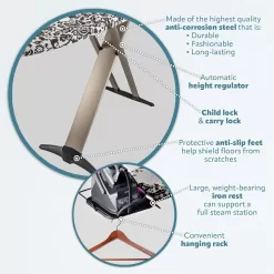 Bartnelli Pro Luxury Ironing Board - Extra Wide 62x19” Steam Iron Rest, Adjustable Height, T-Leg Foldable, European Made