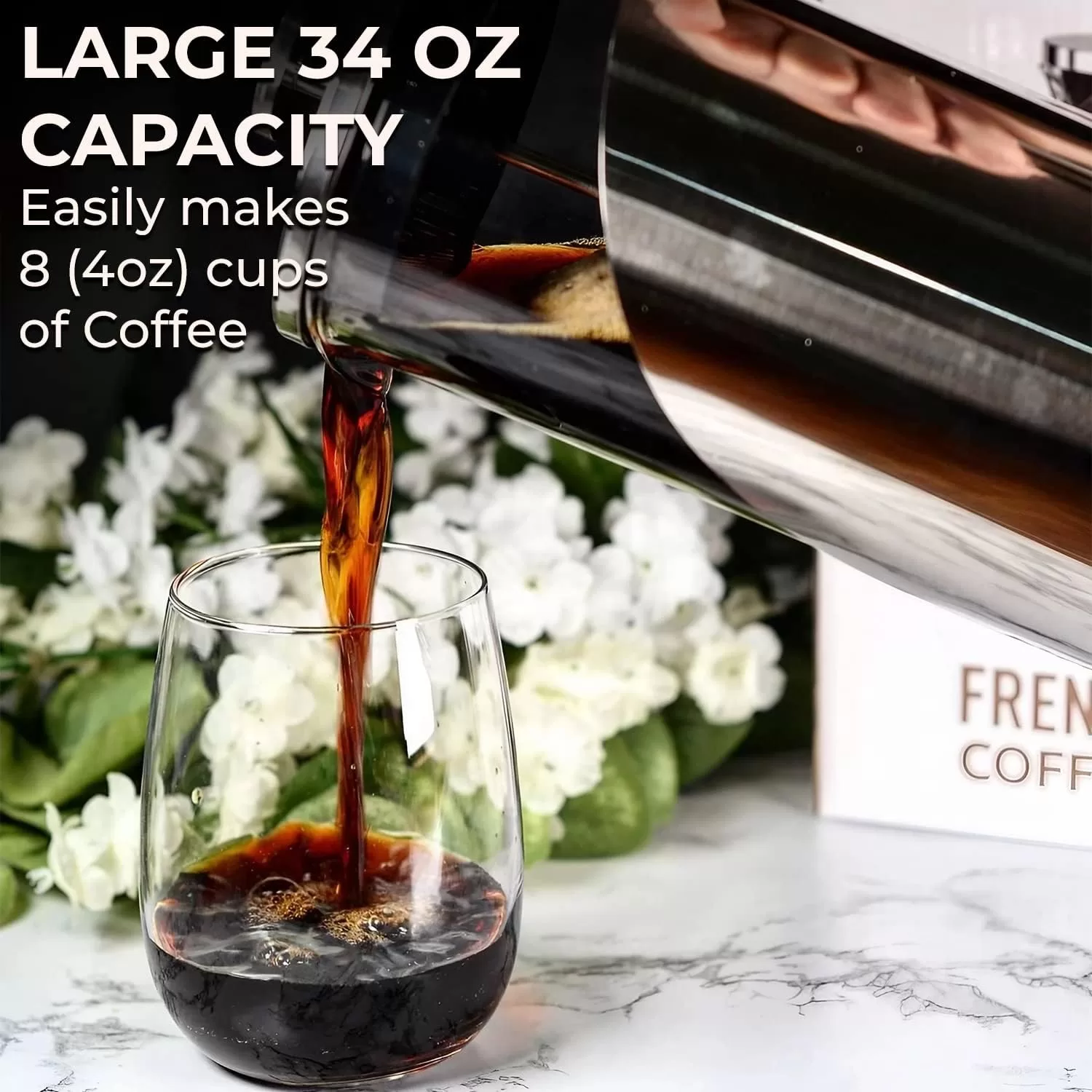 The Original Glass French Press Coffee Maker - Versatile Coffee Press, Tea Press w/ 4 Level Filtration (34oz)