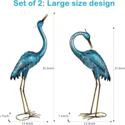 Kircust Garden Sculpture & Statues, Blue Heron Lawn Ornaments Standing Metal Crane Yard Art Large Size Bird Decoy, Set of 2