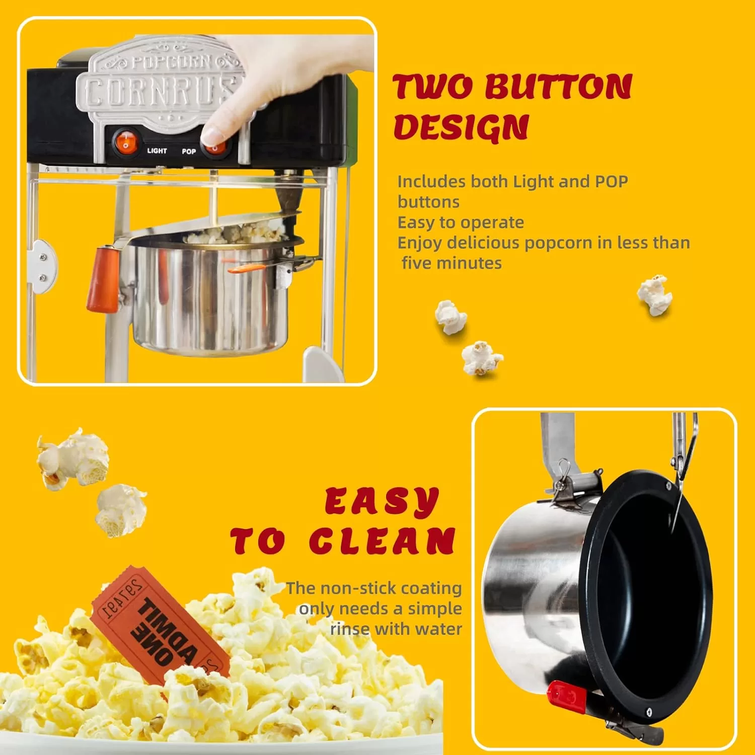 Popcorn Popper Machine-4 OZ Vintage Professional Popcorn Maker Theater Style (Red)