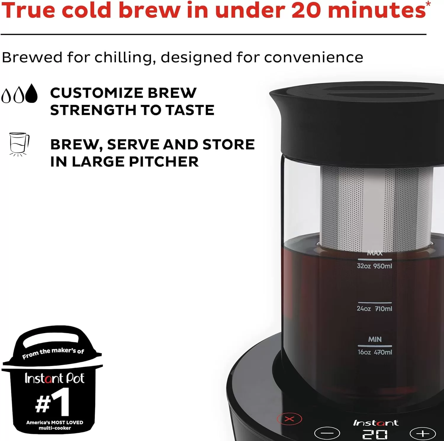 Instant Cold Brew Electric Coffee Maker, Quickly Brew Up to 32 Ounces