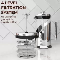 The Original Glass French Press Coffee Maker - Versatile Coffee Press, Tea Press w/ 4 Level Filtration (34oz)