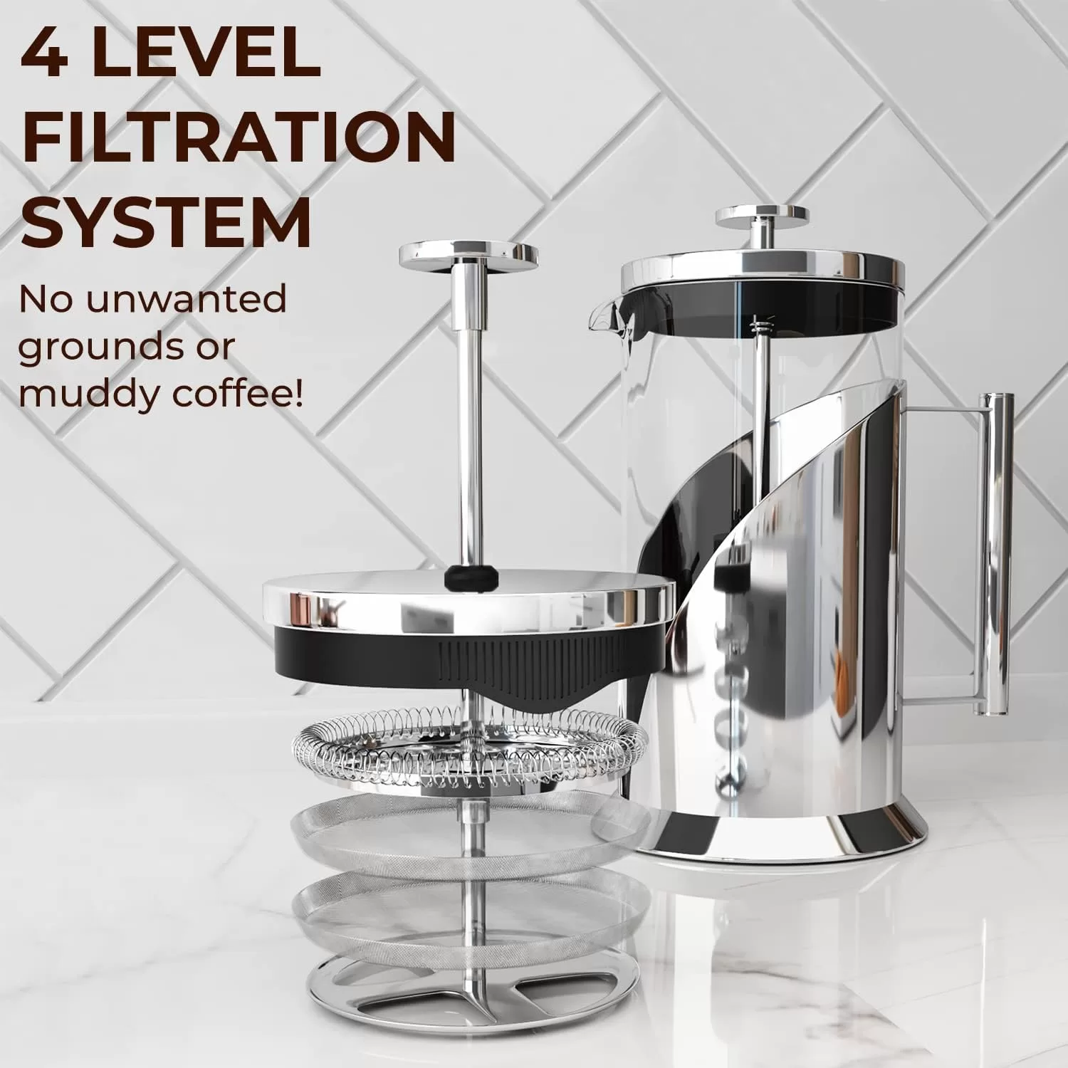 The Original Glass French Press Coffee Maker - Versatile Coffee Press, Tea Press w/ 4 Level Filtration (34oz)