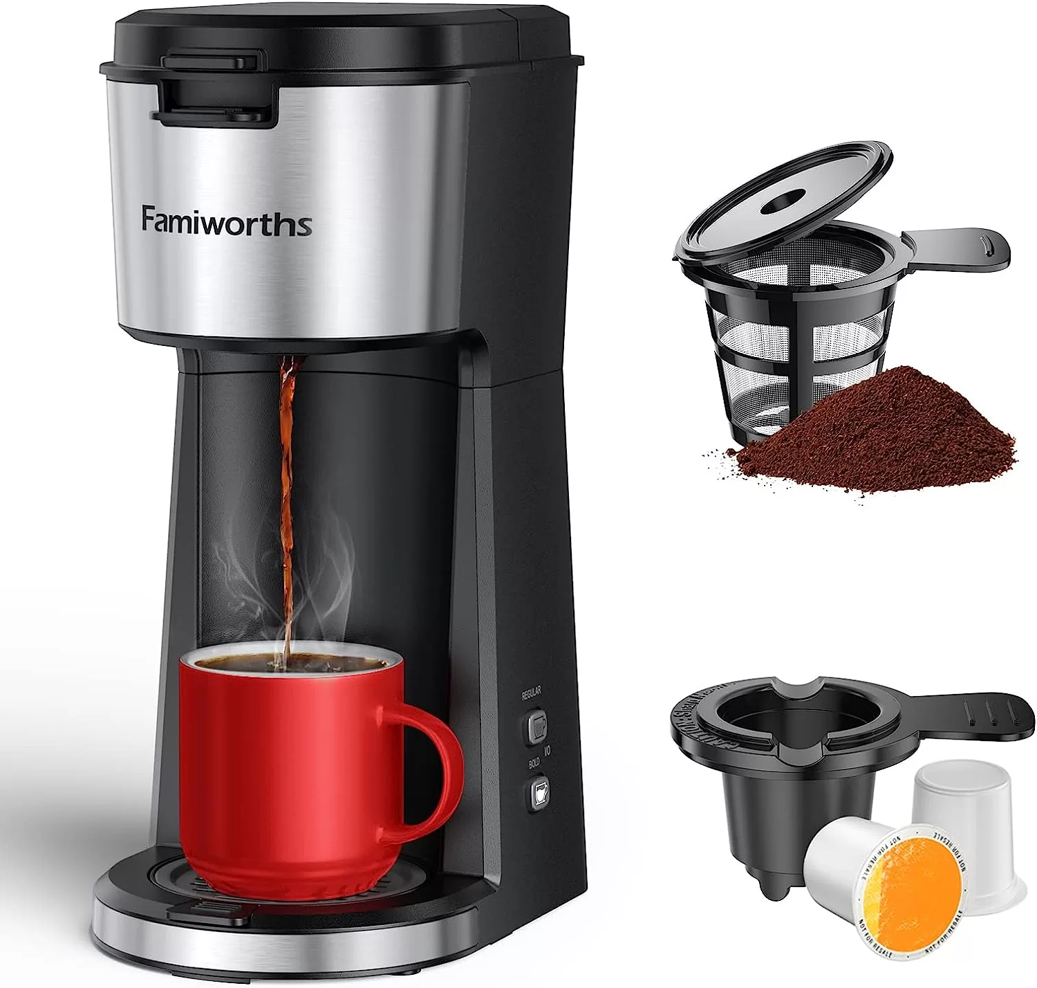 Famiworths Single Serve Coffee Maker, Classic Black