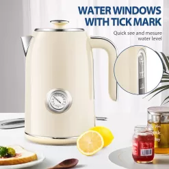 SULIVES Electric Kettle, 1.7L Stainless Steel Tea Kettle with Temperature Gauge