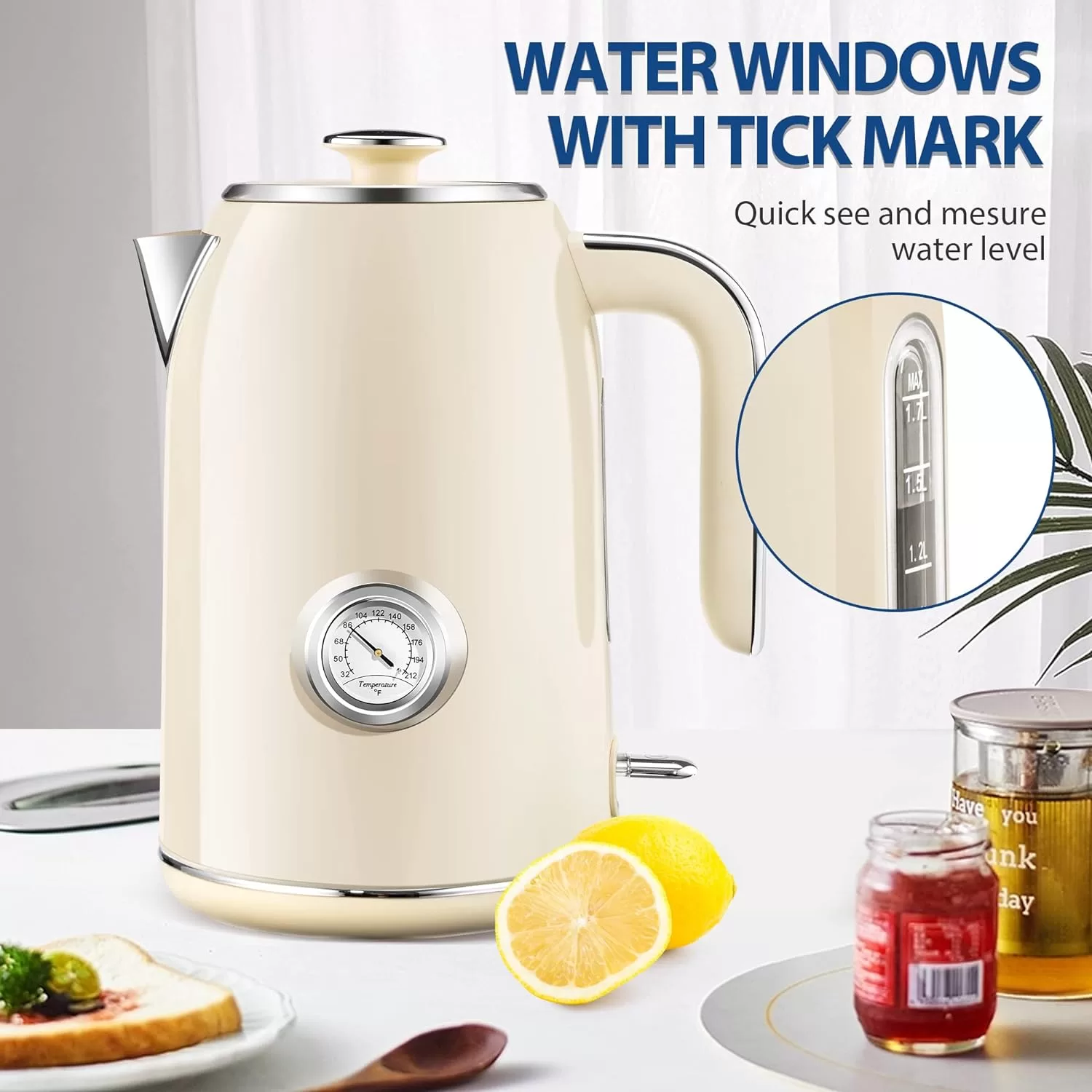 SULIVES Electric Kettle, 1.7L Stainless Steel Tea Kettle with Temperature Gauge