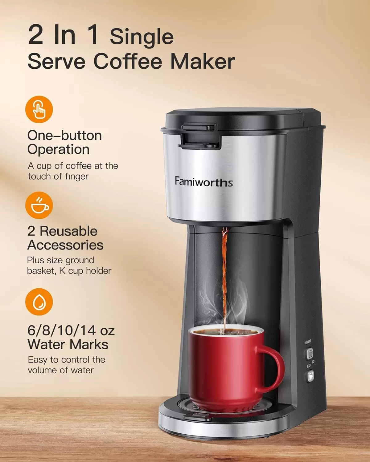 Famiworths Single Serve Coffee Maker, Classic Black