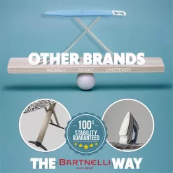 Bartnelli Pro Luxury Ironing Board - Extra Wide 62x19” Steam Iron Rest, Adjustable Height, T-Leg Foldable, European Made