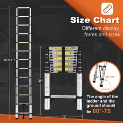 Telescoping Ladder, SocTone 10.5 FT Aluminum Lightweight Extension Ladder