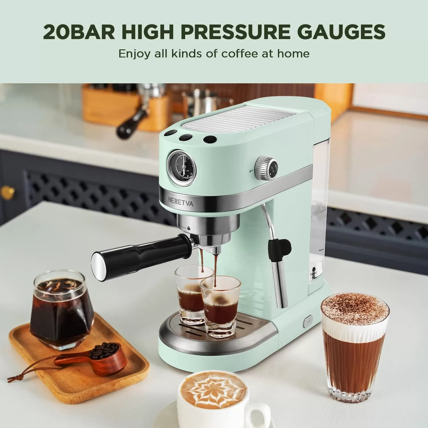 Neretva 20 Bar Espresso Coffee Machine with Steam Wand for Latte