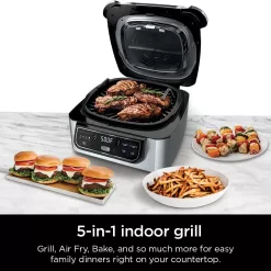 Ninja AG301 Foodi 5-in-1 Indoor Electric Grill with Air Fry, Roast, Bake & Dehydrate - Programmable, Black/Silver