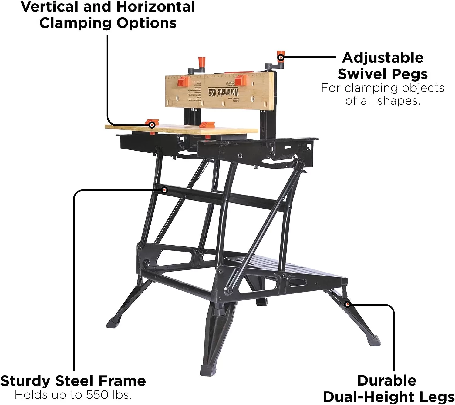 BLACK+DECKER Workbench, Workmate, Portable, Holds Up to 550 lbs (WM425-A)