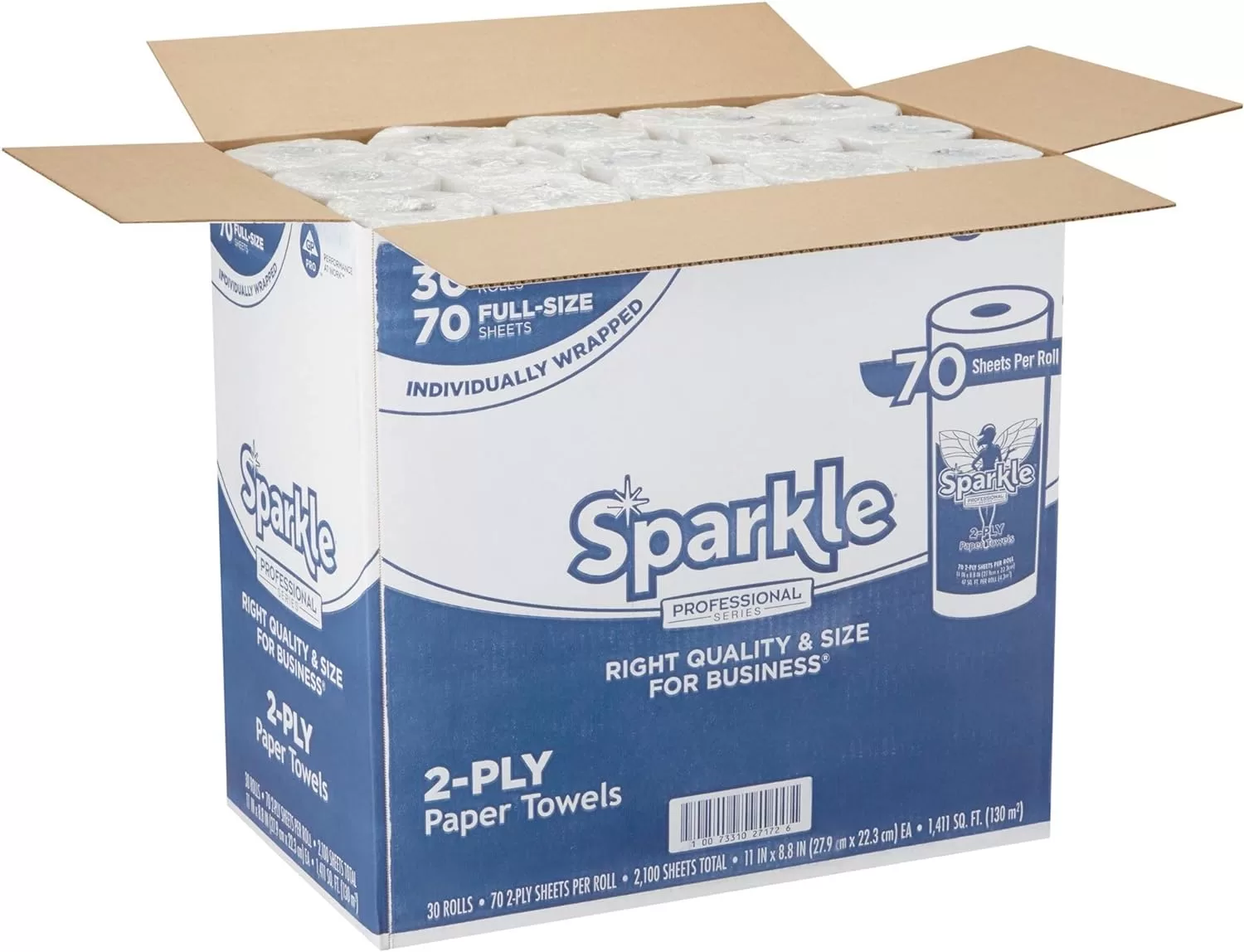 Sparkle Professional Series 2-Ply Perforated Kitchen Paper Towel Rolls, 70 Sheets Per Roll; 30 Rolls Per Case
