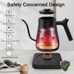 Ulcreigo Gooseneck Electric Kettle Temperature Control with 5 Variable Presets, (Black)