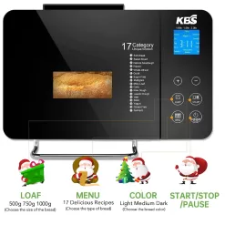 KBS Pro Stainless Steel Bread Machine, 2LB 17-in-1 Programmable XL Bread Maker with Fruit Nut Dispenser