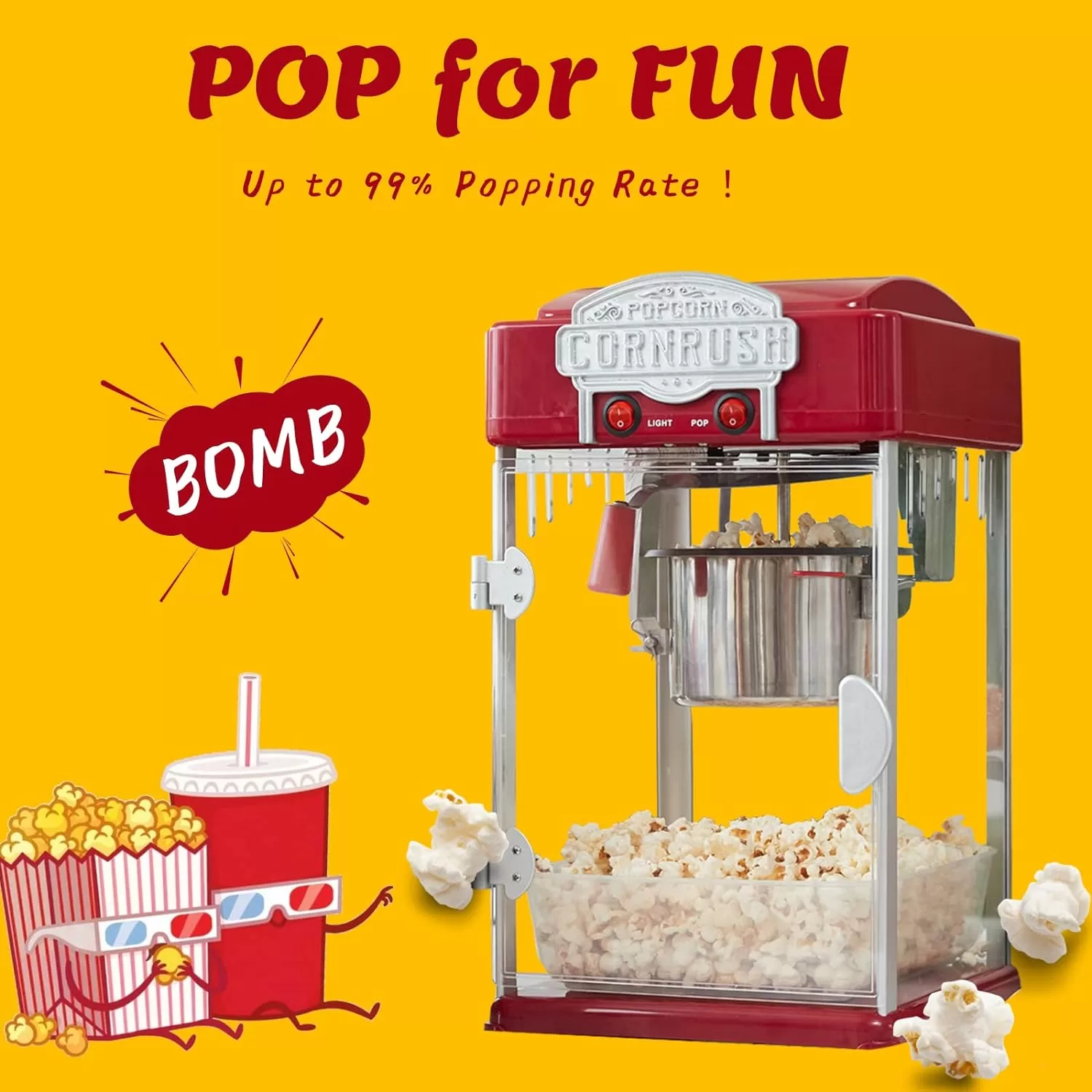Popcorn Popper Machine-4 OZ Vintage Professional Popcorn Maker Theater Style (Red)