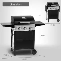 MASTER COOK 3 Burner BBQ Propane Gas Grill, Stainless Steel 30,000 BTU Patio Garden Barbecue Grill
