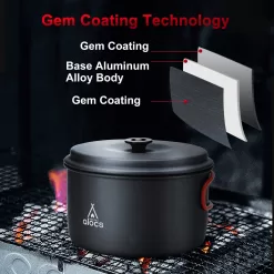 Alocs Camping Cookware Set Camping Gear, Compact Camping Pots and Pans Set, Durable Hard Alumina Camping Cooking Set