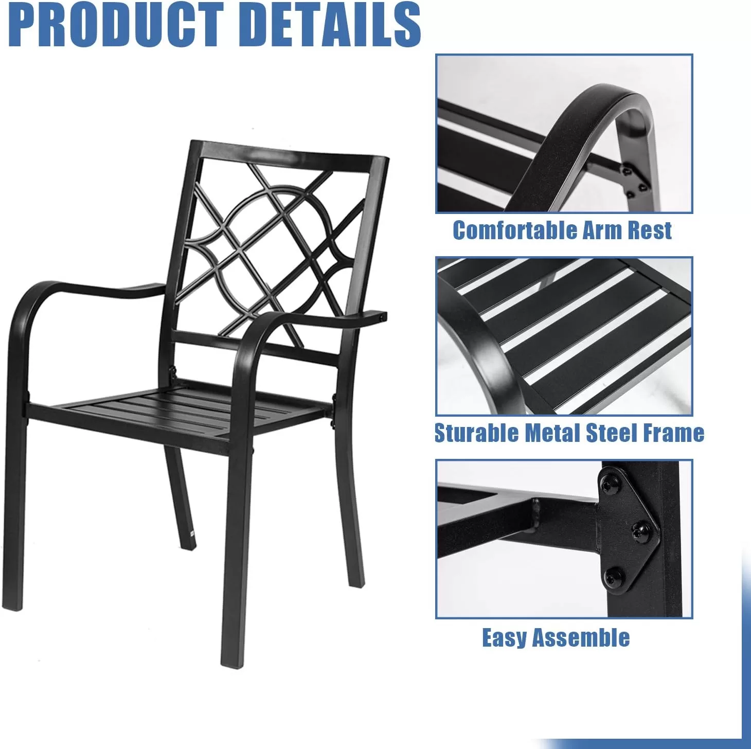 Incbruce 300lbs Patio Chairs Set of 4 Outdoor Dining Chairs, Metal Frame Stackable Patio Dining Chairs