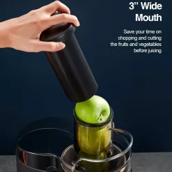 Qcen Juicer Machine, 500W Centrifugal Juicer Extractor with Wide Mouth 3” Feed Chute for Fruit Vegetable (Black)