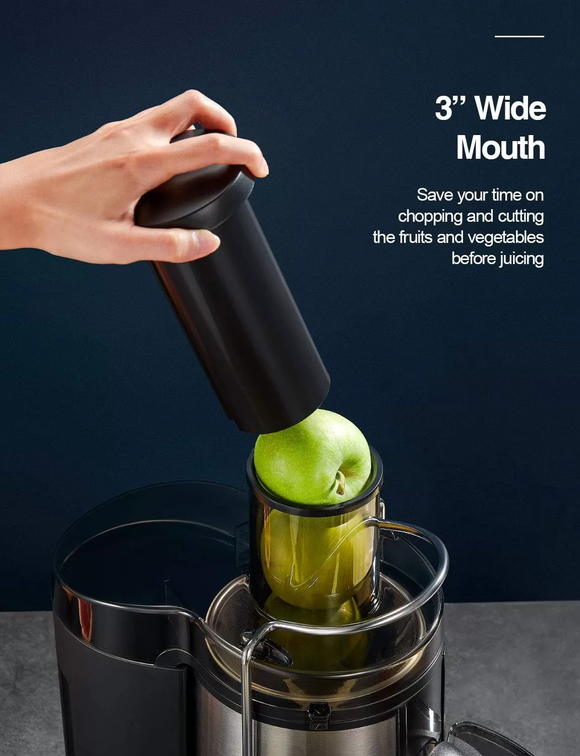 Qcen Juicer Machine, 500W Centrifugal Juicer Extractor with Wide Mouth 3” Feed Chute for Fruit Vegetable (Black)