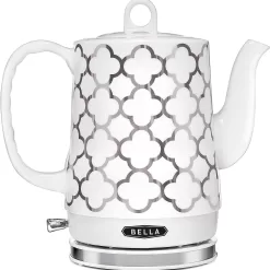 BELLA Electric Kettle & Tea Pot - Ceramic Water Heater, 1.2 Liter, Silver Tile Pattern