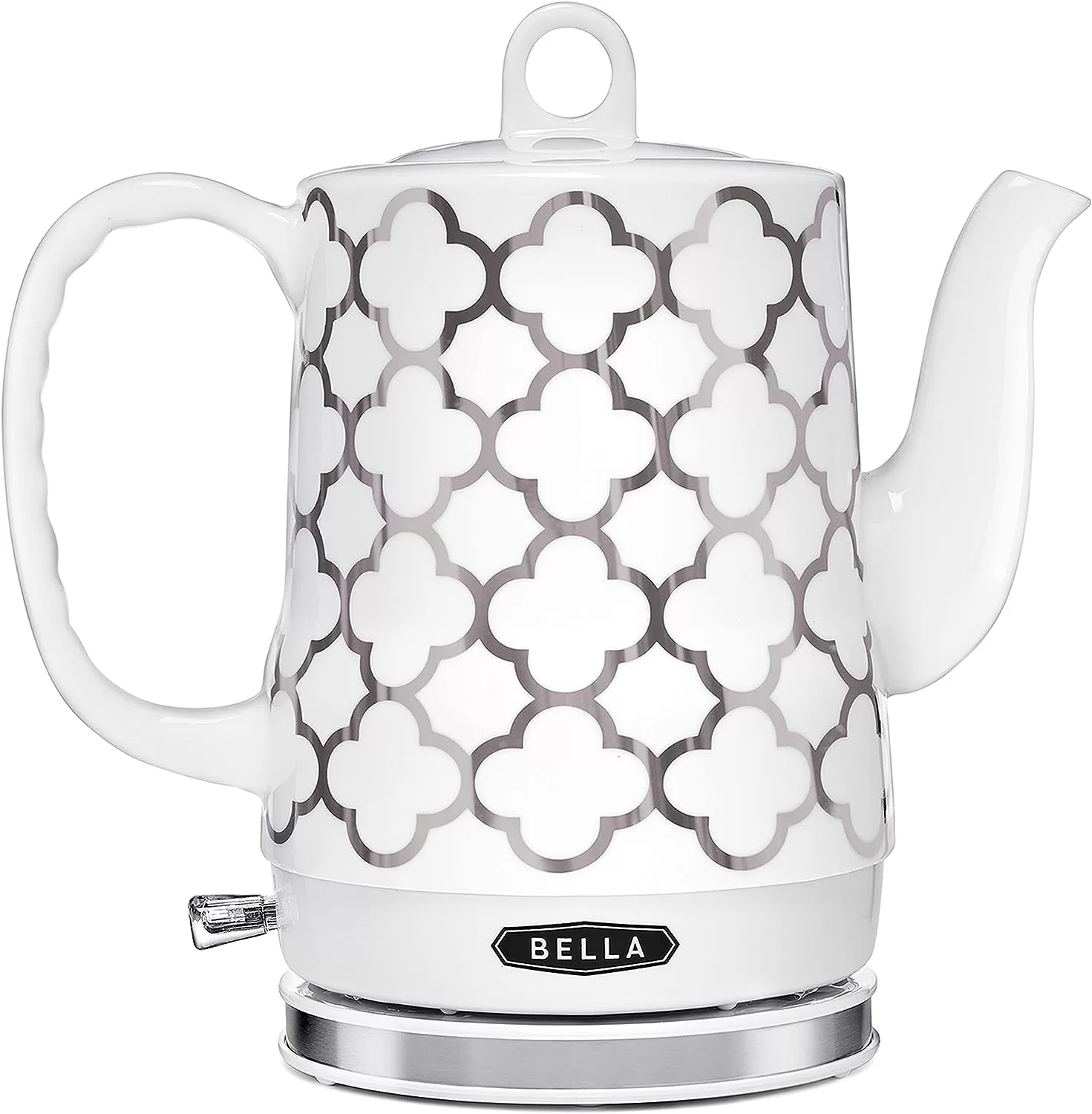BELLA Electric Kettle & Tea Pot - Ceramic Water Heater, 1.2 Liter, Silver Tile Pattern