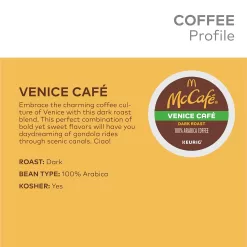 McCafe Venice Cafe, Single Serve Coffee Keurig K-Cup Pods, Dark Roast Coffee, 72 Count (6 Packs of 12)