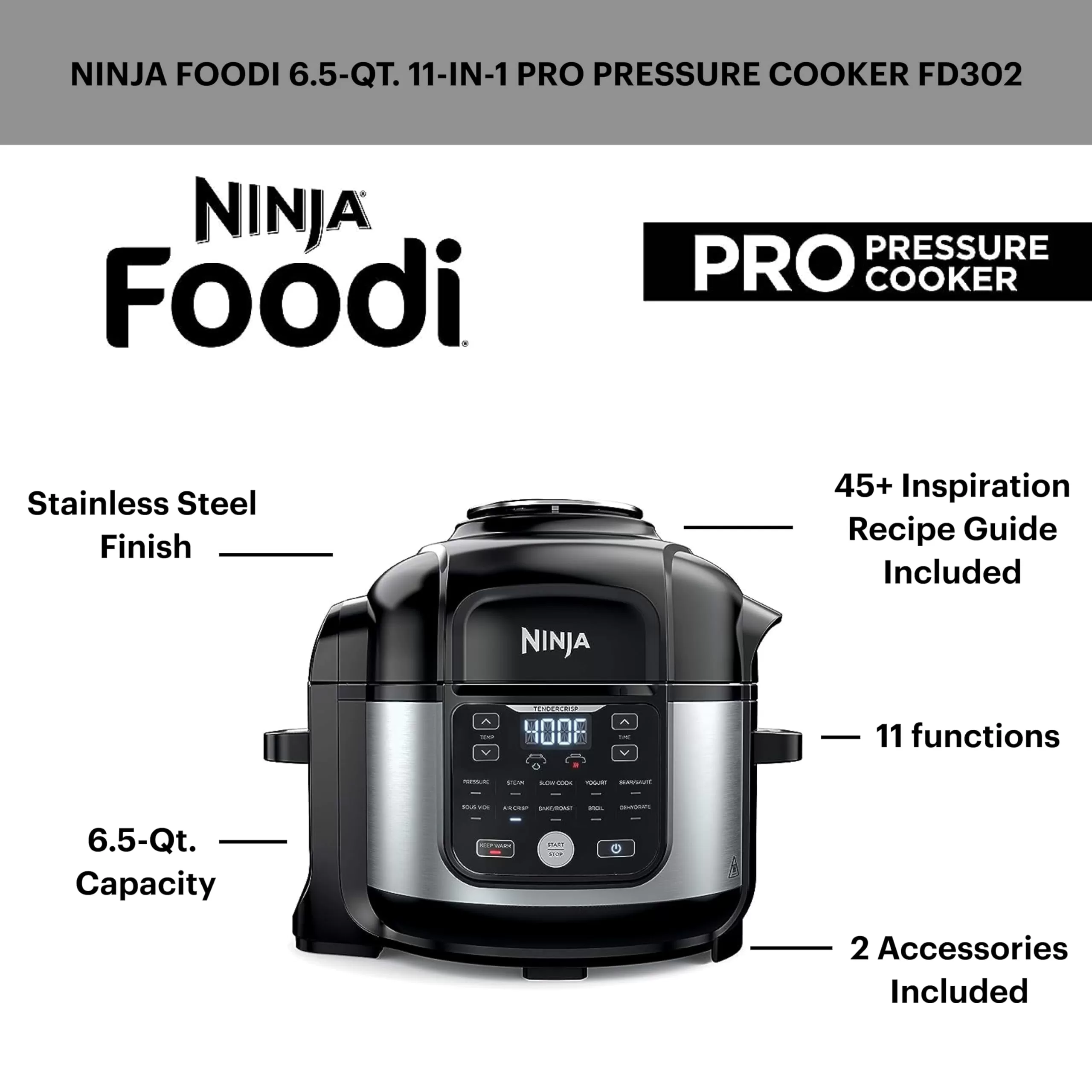 Shark Ninja Foodi 11-in-1 6.5-qt Pro Pressure Cooker + Air Fryer With Stainless Finish
