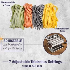 Pasta Maker Machine, 150 Roller Pasta Maker, 7 Adjustable Thickness Settings, 2-in-1 Noodles Maker