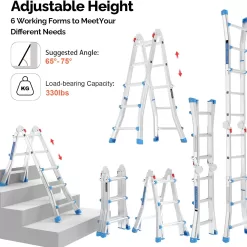 LUISLADDERS Ladder, A Frame 3 Step Ladder Telescoping Ladder