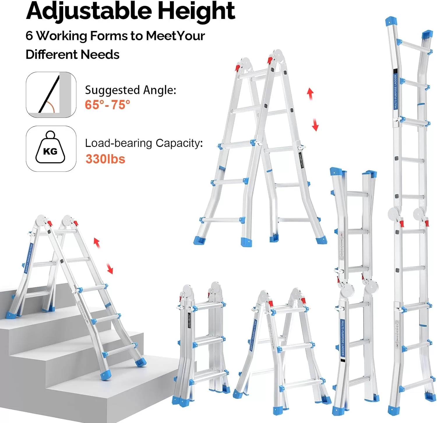 LUISLADDERS Ladder, A Frame 3 Step Ladder Telescoping Ladder