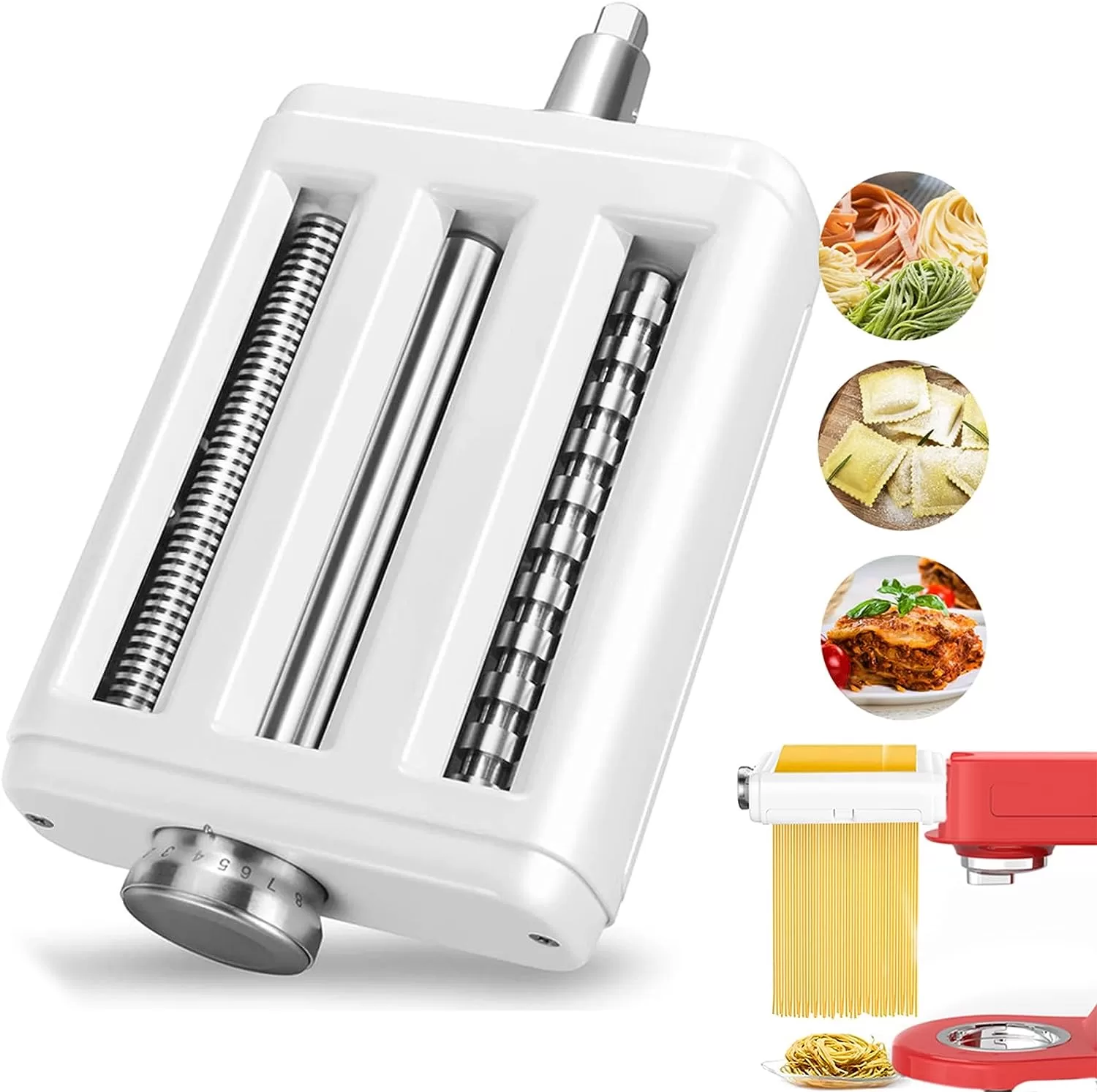 Pasta Maker Attachment for Kitchenaid Mixers, Noodle Maker 3 in 1 Set of Pasta Sheeter Fettuccine Cutter Spaghetti Cutter