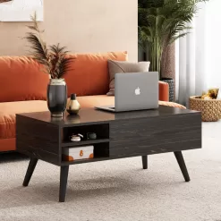 WLIVE Wood Lift Top Coffee Table with Hidden Compartment and Adjustable Storage Shelf, Charcoal Black