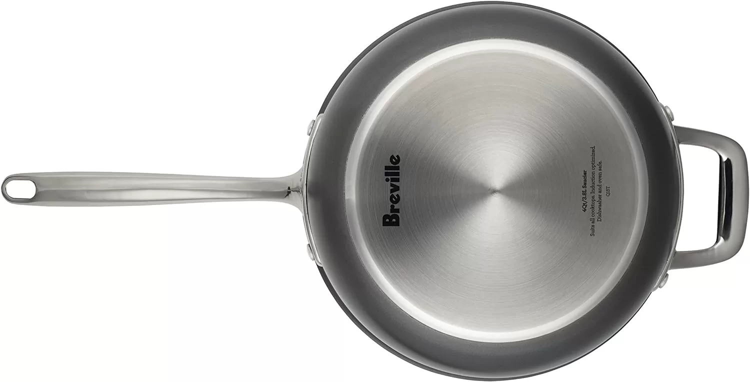 Breville Thermal Pro Hard Anodized Nonstick Sauce Pan/Saucepan/Saucier with Lid and Helper Handle, 4 Quart, Gray