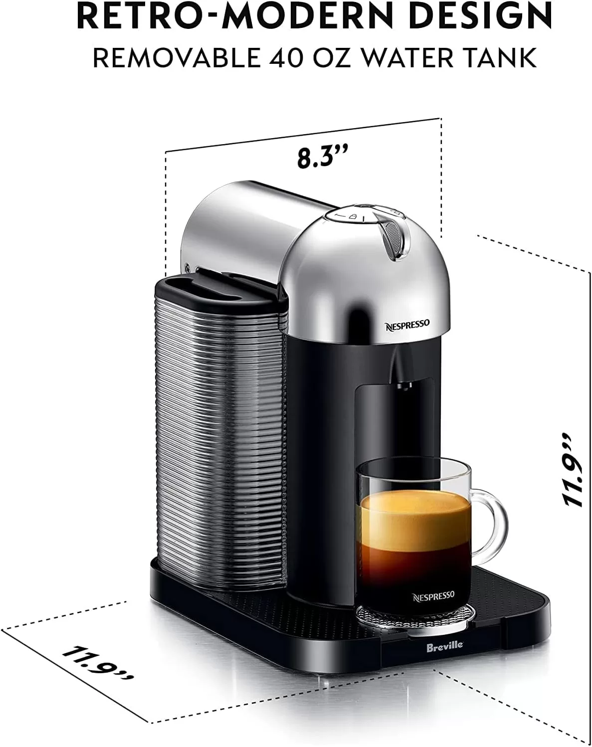 Nespresso Vertuo Chrome Coffee Maker and Espresso Machine by Breville