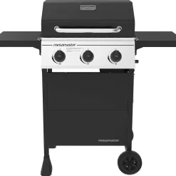 Megamaster 3-Burner Propane Gas Grill with 2 Foldable Side Tables, 30000 BTUs