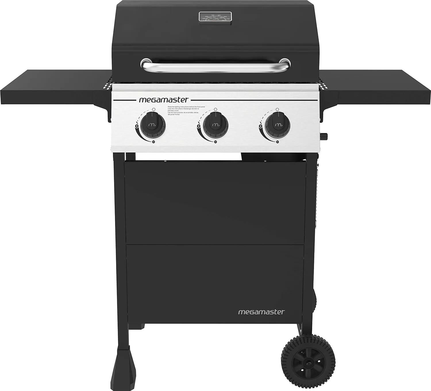 Megamaster 3-Burner Propane Gas Grill with 2 Foldable Side Tables, 30000 BTUs