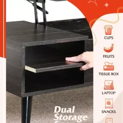 WLIVE Wood Lift Top Coffee Table with Hidden Compartment and Adjustable Storage Shelf, Charcoal Black