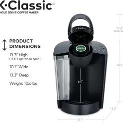 Keurig K-Classic Coffee Maker K-Cup Pod, Single Serve, Programmable, 6 to 10 oz. Brew Sizes, Black