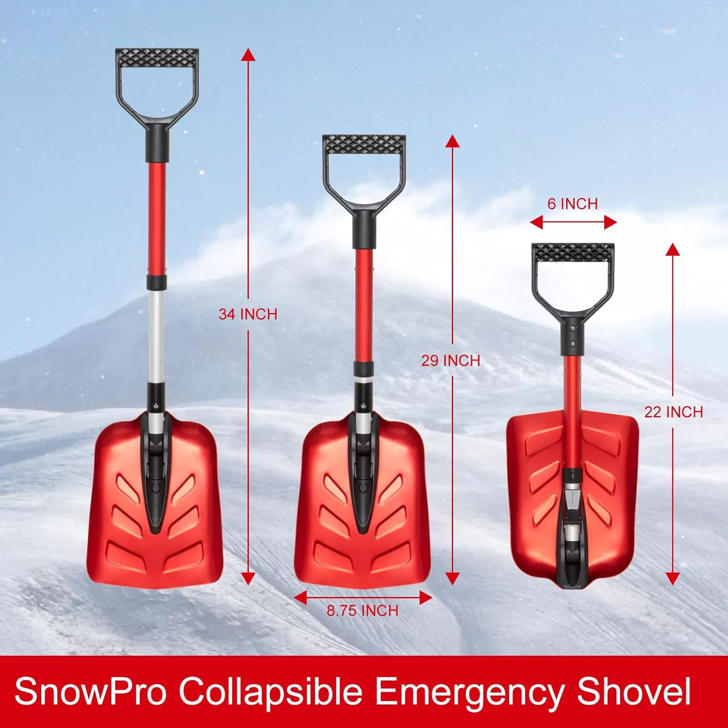 SnowPro Snow Shovel for Car, Fast Folding and Telescoping Design for Emergency Snow Removal