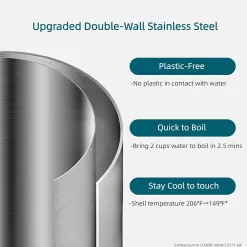 COSORI Electric Kettle Stainless Steel Interior Double Wall, Wide-Open Lid 1.5L 1500W Electric Tea Kettle, Black