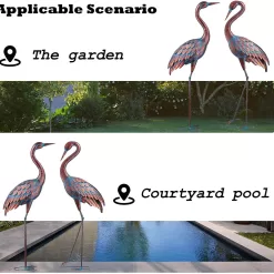 Kircust Garden Crane Statues Patina Heron Decoy, Standing Metal Crane Sculptures Bird Yard Art for Outdoor Decor, Set of 2