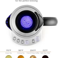 OVENTE Glass Electric Kettle Hot Water Boiler 1.7 Liter ProntoFill Tech Portable Kettle w/ Set Temperature Control