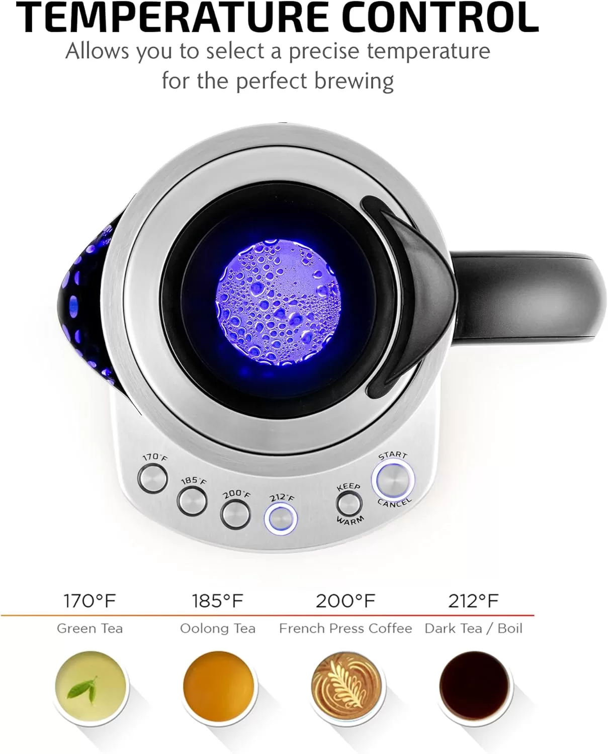 OVENTE Glass Electric Kettle Hot Water Boiler 1.7 Liter ProntoFill Tech Portable Kettle w/ Set Temperature Control