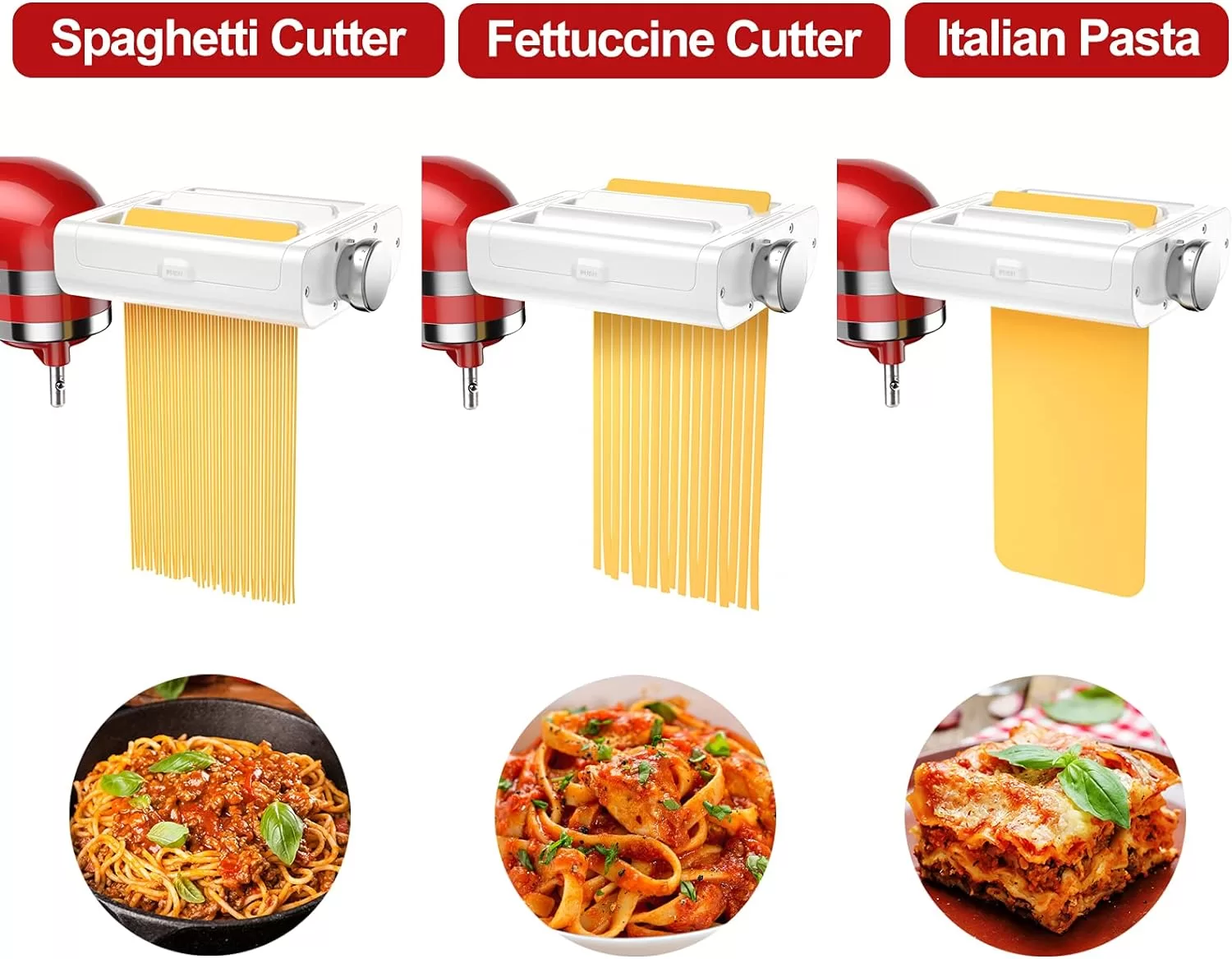 RETHONE Pasta Maker Attachment for KitchenAid Stand Mixers -3 in 1 Set Pasta Attachments