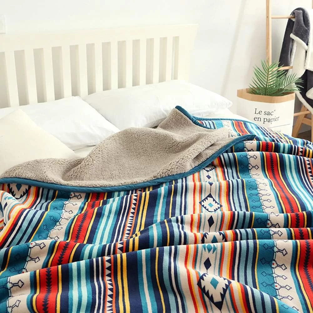 UKELER Bohemian Sherpa Throw 80'' x 60''- Soft Plush Flannel Boho Throw Blankets for Bed/Couch/Sofa/Office/Camping