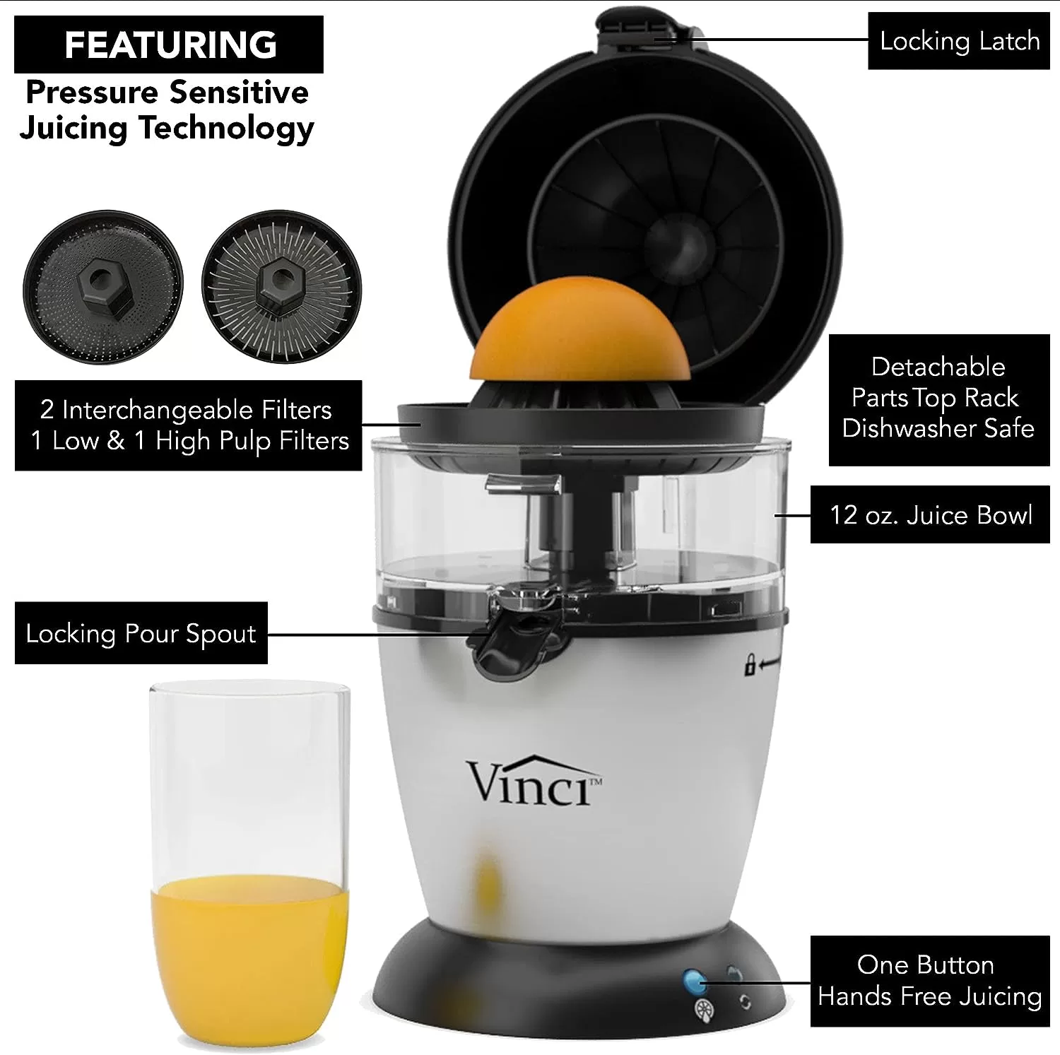 Effortless Citrus Juicing with Vinci's Hands-Free Electric Juicer
